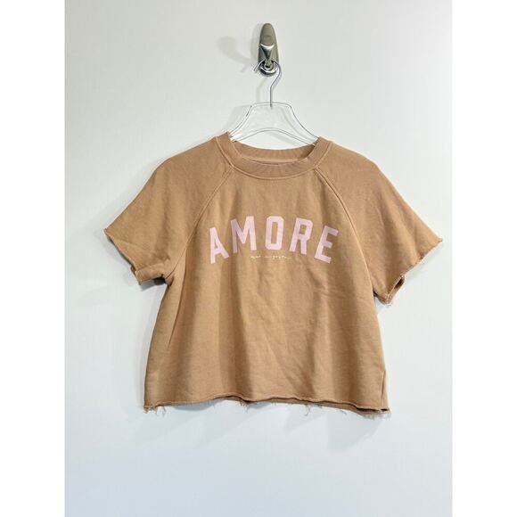 Spiritual Gangster Amore Terry Short Sleeve Sweatshirt In Biscotti Size XS - Picture 2 of 4